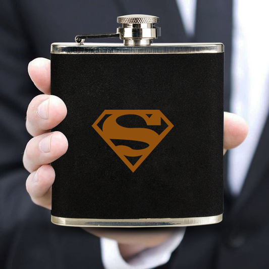 Personalized Super Hero Leather Flask Engraved Groomsman Flask Gift Hip Flask