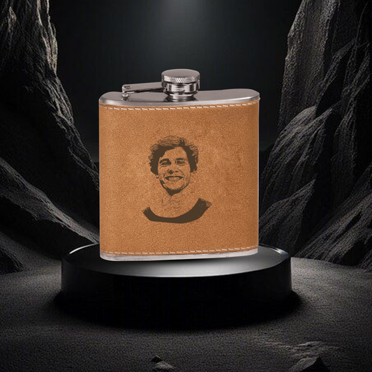 Custom Sketch Leather Flask Engraved Groomsman Gift Hip Flask With Your Face