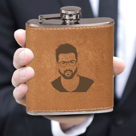 Custom Sketch Leather Flask Engraved Groomsman Gift Hip Flask With Your Face