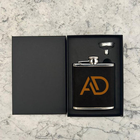 Custom Monogram Leather Flask Groomsman Gift Hip Flask